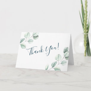Cartão Casamento Eucalyptus Modern Watercolor Obrigado