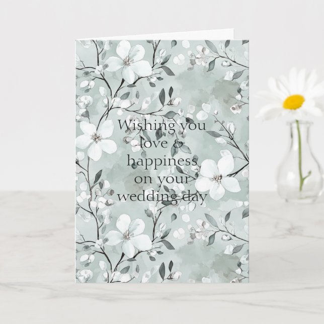 Cartão Casamento Floral Azul Branco da Cinza Chic (Planta pequena)