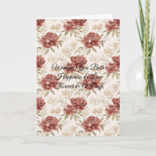 Cartão Casamento Floral Creme Vermelho Romântico