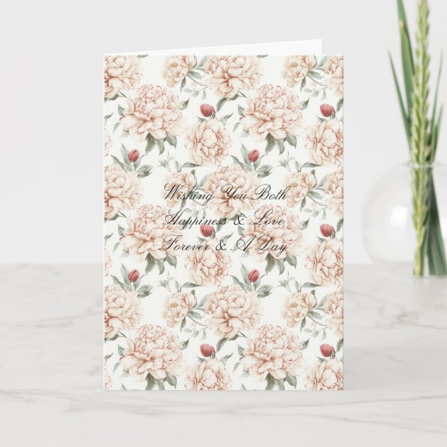 Cartão Casamento Floral Cremoso Vermelho Romântico (Frente)
