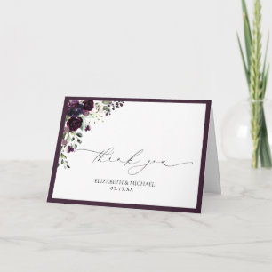 Cartão Casamento Floral De Plum Purple Watercolor Obrigad