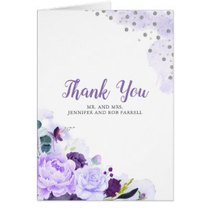 Cartão Casamento Floral Purple Obrigado