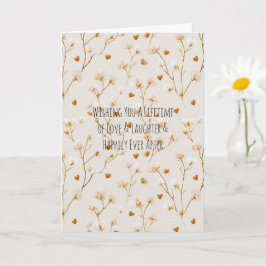 Cartão Casamento Floral Rosa Corações Marrons Chá de Noiv
