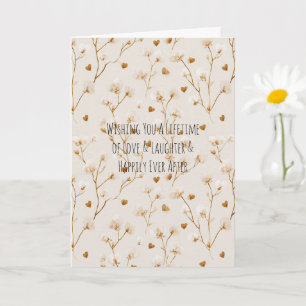 Cartão Casamento Floral Rosa Corações Marrons Chá de Noiv