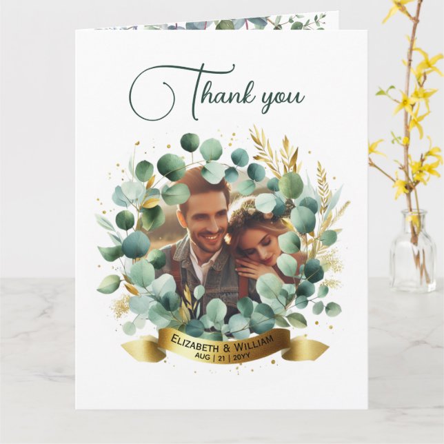 Cartão Casamento FOTO Obrigado Eucalyptus deixa presente (Flor Amarela)