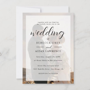 Cartão Casamento Fotográfico com Borda de Ouro Branco e P