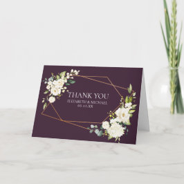 Cartão Casamento Fotográfico Floral Branco de Plum Geomét