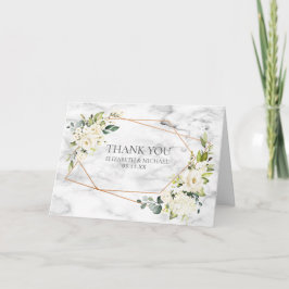 Cartão Casamento Fotográfico Floral Branco Geométrico de