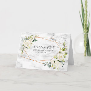 Cartão Casamento Fotográfico Floral Branco Geométrico de