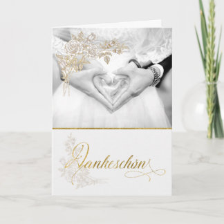 Cartão Casamento GERMAN Obrigado Faux Dourado Folha