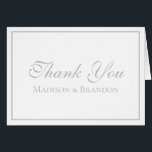 Cartão Casamento Minimalista Elegante Silver Obrigado<br><div class="desc">Dizer obrigado aos amigos e à família nunca foi tão fácil com este simples obrigado de cinza prateada que você conhece. Os cartões de agradecimento minimalistas são perfeitos para * casamentos e partidos * atos de gentileza * apreciação por presentes * empresas * presentes em papelaria - enrolam uma fita...</div>