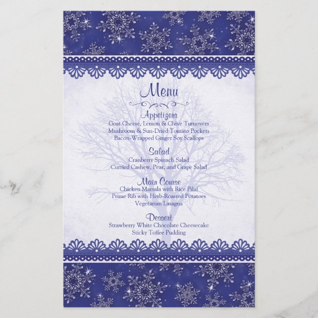 Cartão Casamento no inverno Azul Floco de Neve Rea (Frente)