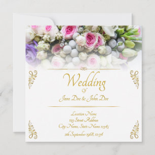 Cartão Casamento - noiva com buquê de casamento colorido