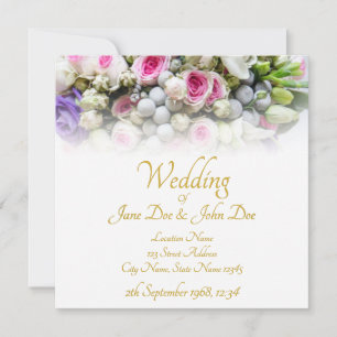 Cartão Casamento - noiva com buquê de casamento colorido