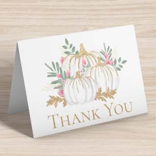 Cartão Casamento outono Rosa Dourado Pumpkins Obrigado
