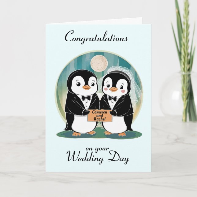 Cartão Casamento Personalizado Pinguim (Frente)