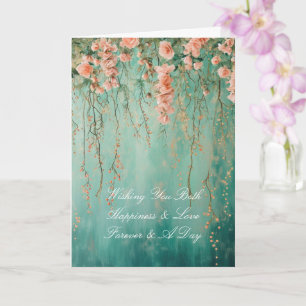 Cartão Casamento Romântico das Flores do Teal Blush