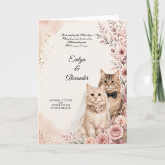 Cartão Casamento Romântico de Gatos Rosas Cor-de-Rosa Aqu