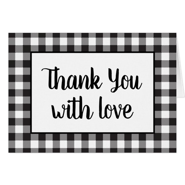 Cartão Casamento Russo Xadrez Gingham Branco Negro Obriga (Frente horizontal)