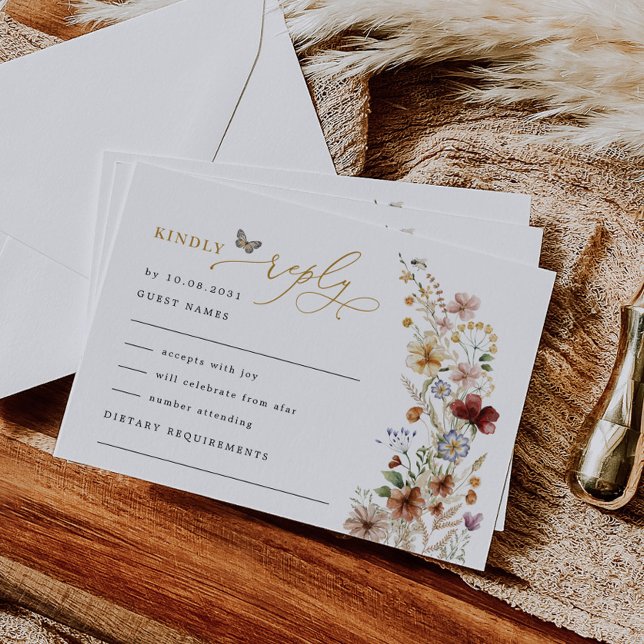 Cartão Casamento Rustic Boho Wildflower Garden RSVP (Criador carregado)