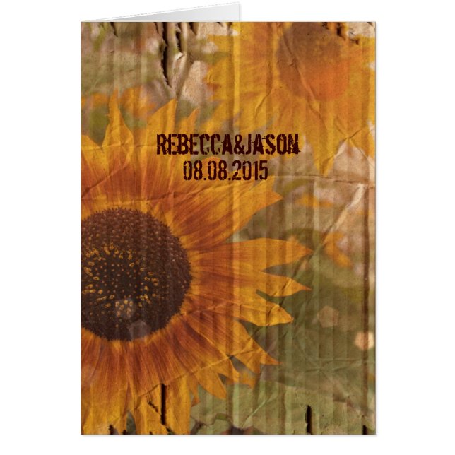 Cartão casamento rústico de girassol no país do papelão (Frente)