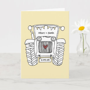 Cartão Casamento Rústico Personalizado de Trator no Campo