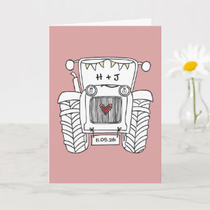 Cartão Casamento Rústico Personalizado de Trator no Campo