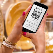 Casamento Simples Minimalista RSVP de QR Preto e B