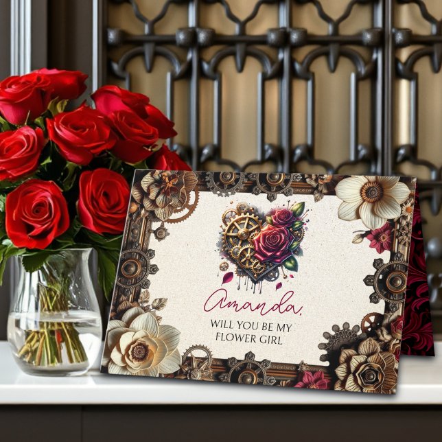 Cartão Casamento Steampunk | Você Será Minha Menina Flor? (Criador carregado)