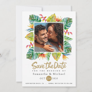 Cartão Casamento tropical | A data de salvamento da foto
