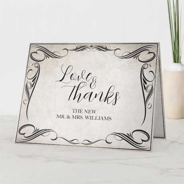 Cartão Casamento Vintage Black Art Deco Agradecimento (Frente)