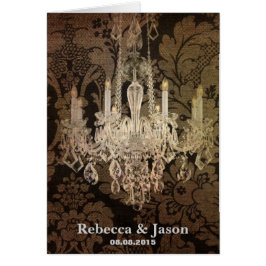 Cartão casamento vintage damask chandelier