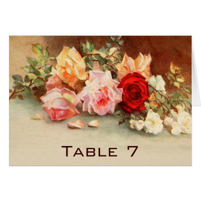 Cartão Casamento Vintage, Natureza-Morta de Flores de Ros (Frente horizontal)
