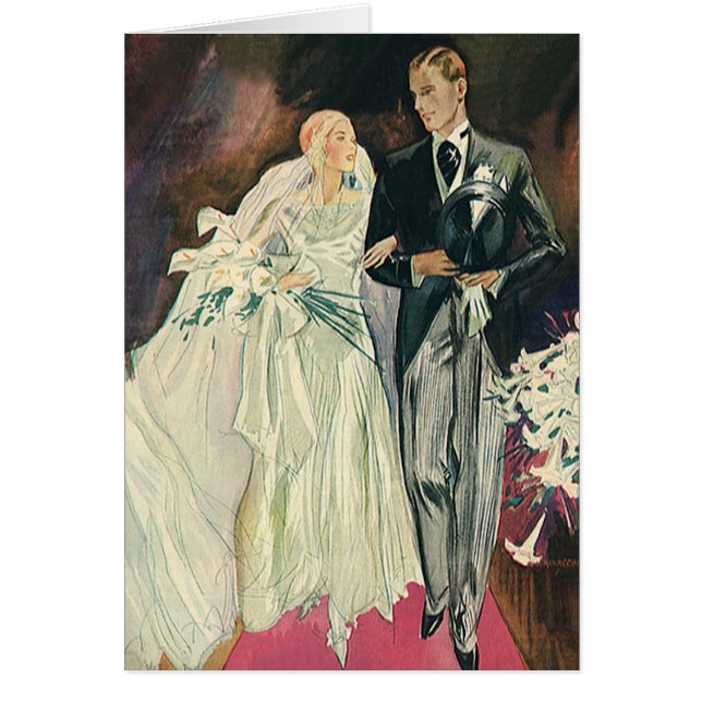 Cartão Casamento vintage Newlyweds, Feliz Noiva e Goom (Frente)