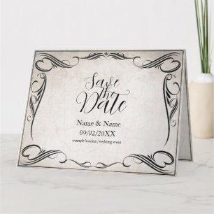 Cartão Casamento Vintage Preto Art Deco Save the Date