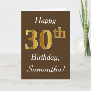 Cartão Castanho, Faux Dourada aniversário de 30 anos + N