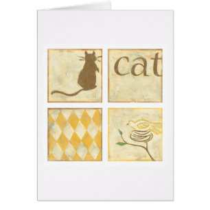 Cartão Castanho Gato e Pássaro Amarelo por Chariklia Zarr