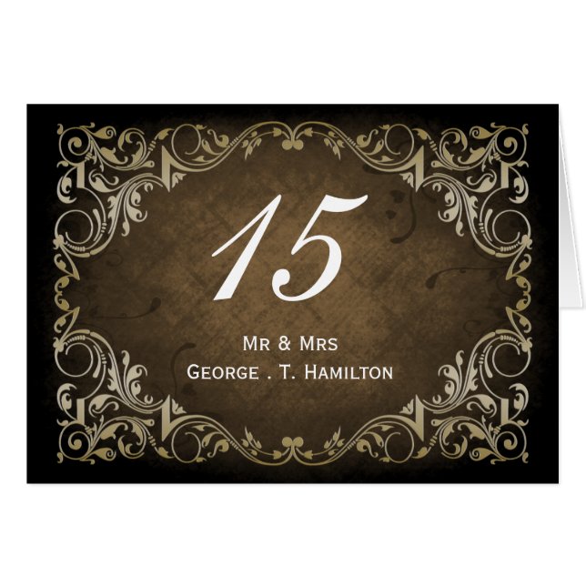 Cartão Castanho Ornamental Rústico E Casamento Dourado (Frente horizontal)