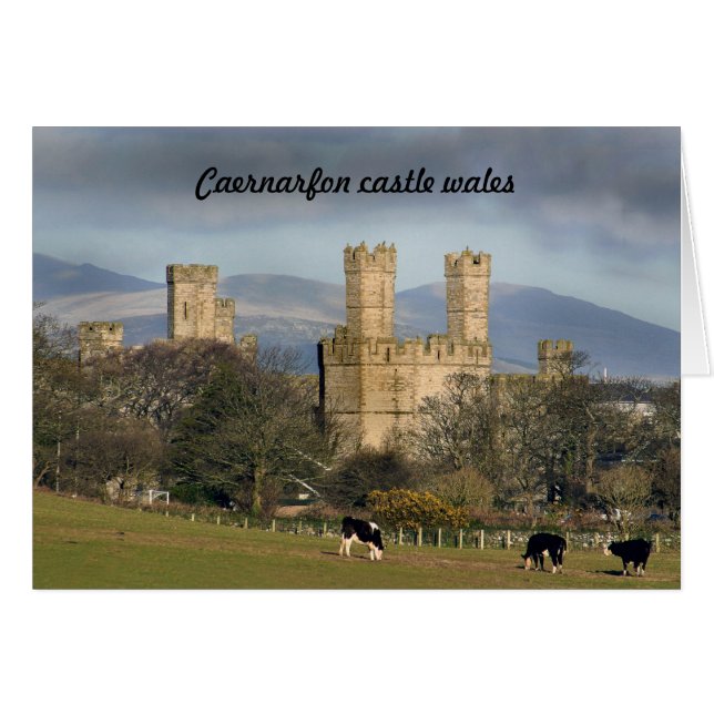 Cartão castelo de Caernarfon País de Gales. (Frente Horizontal)