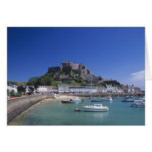 Cartão Castelo Mount Orgueil e porto, Gorey, Jersey