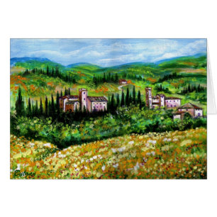 CARTÃO CASTELOS NA PAISAGEM DE CHIANTI, CAMPOS DE FLORES
