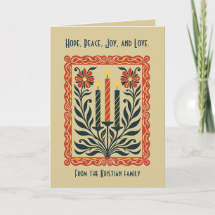 Cartão Castiçal de Advento Minimal Nórdico Floral de Nata