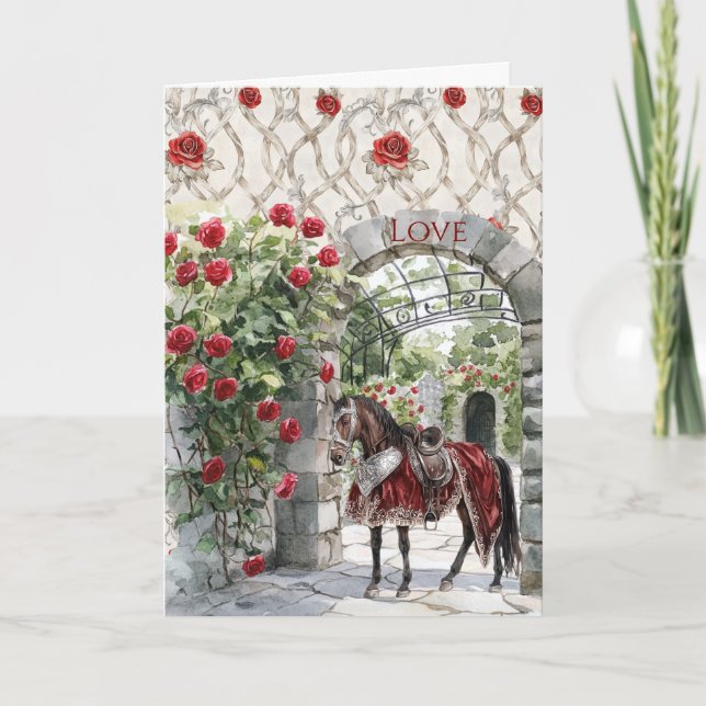 Cartão Castle Red Royal Romantic Roses Horse (Frente)