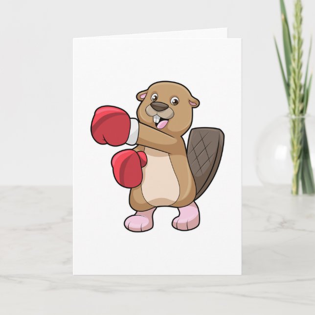 Cartão Castor na Boxe com Luvas de Boxe (Frente)