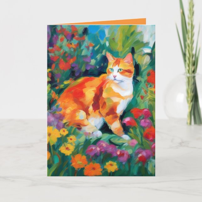 Cartão  Cat amongst Flowers Greetings Card (Frente)