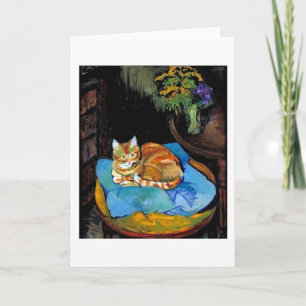 Cartão Cat and Flowers in Vase, Suzanne Valadon