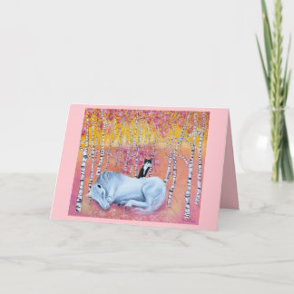 Cartão Cat and Horse Friends Whimsical Art