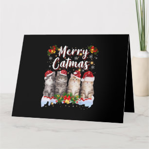 Cartão Cat Christmas Santa Hat Engraçado Feliz Catmas