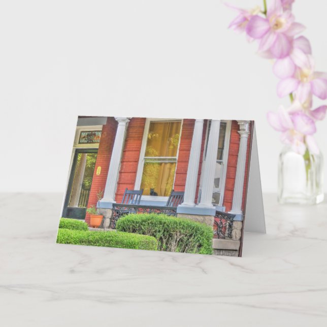 Cartão Cat em uma janela (Orquídea)