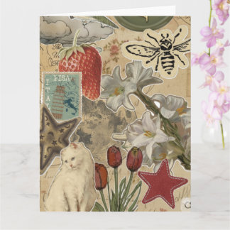 Cartão Cat Floral Collage Pattern – Cute Artistic Design